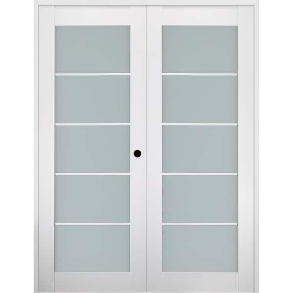 Smart Pro 5 Lite N 60 in. x 84 in. Left 5-Lite Frosted Glass Polar White Wood Composite Double Prehung French Door