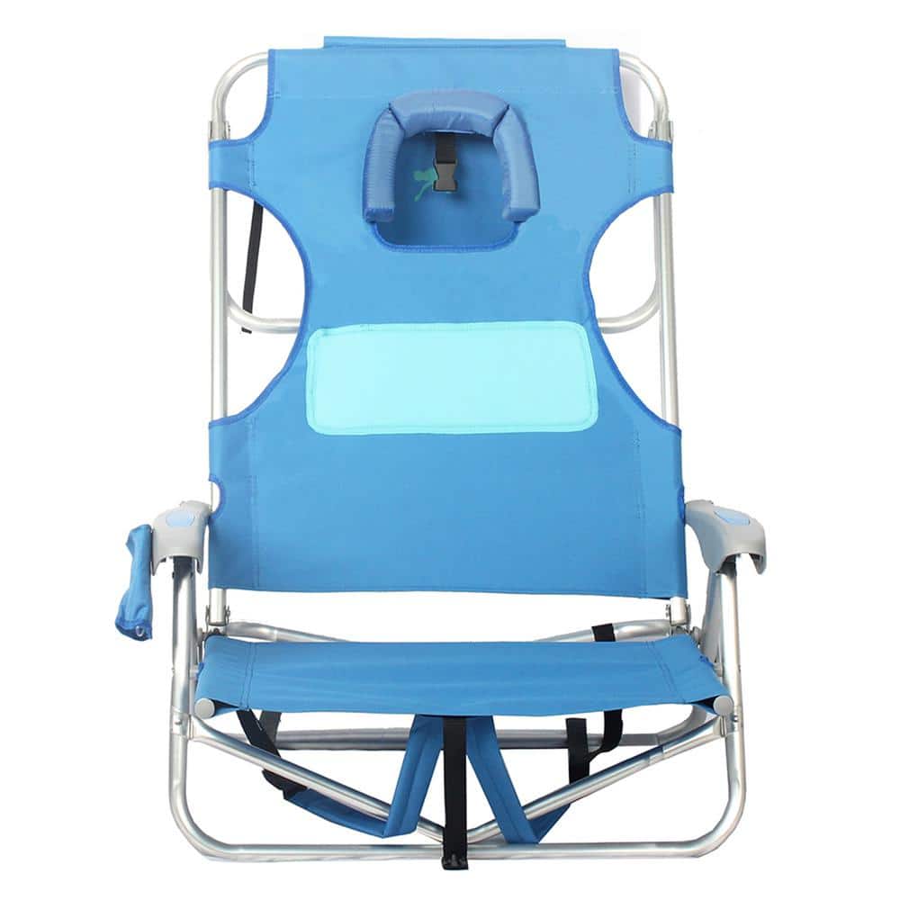 Blue Aluminum Frame Reclining Beach Armchair with Footrest