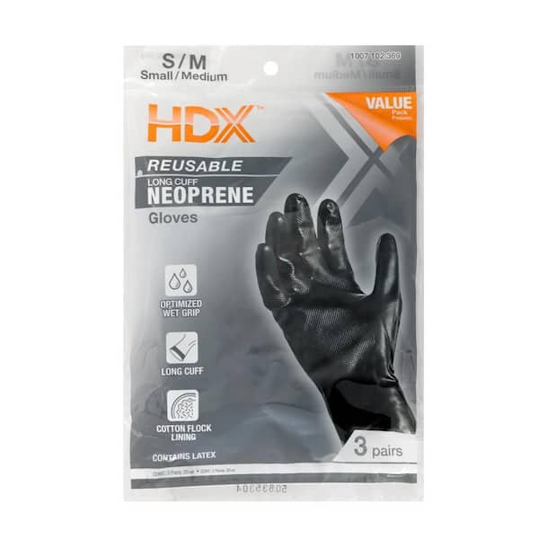 HDX Black Long Cuff 20 mil Reusable Neoprene - L/XL (3-Pair) 24117