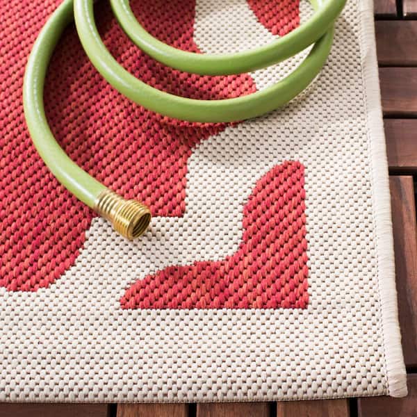 Courtyard Red/Bone 2 ft. x 10 ft. Geometric Indoor/Outdoor Patio  Runner Rug
