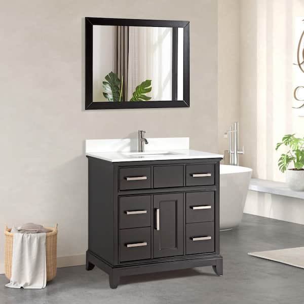 Genoa 36 in. W x 22 in. D x 36 in. H Bath Vanity in Espresso with Engineered Marble Top in White with Basin and Mirror