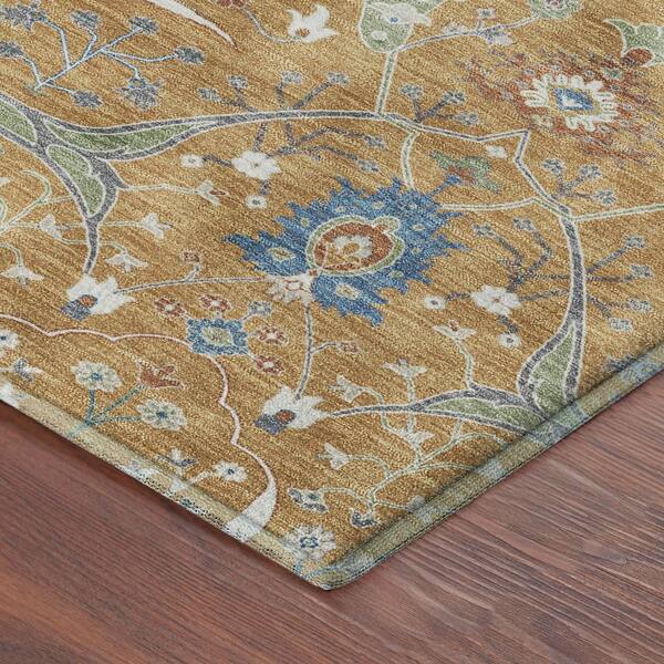 Mayfield Premium Machine Washable Abstract AMF2250 Gold 8 ft. x 8 ft. Round Rug