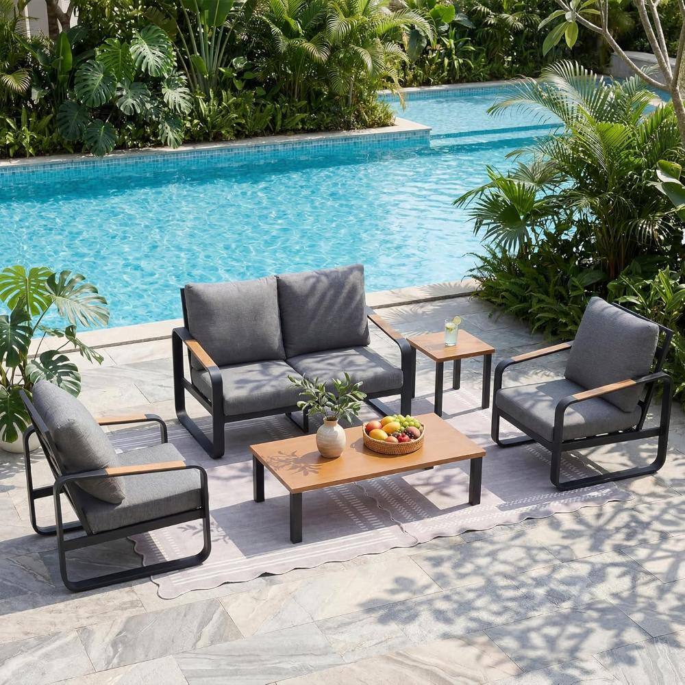5-Piece Patio Conversation Set with Gray Cushions Sturdy Metal Frame Patio Sofa Furniture Sets price history on PriceWatchPro