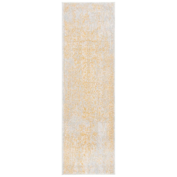 Evoke 2 ft. x 11 ft. Ivory/Gold Distressed Border Medallion Runner Rug