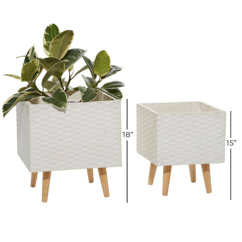 Modern White Textured Square Fiber Clay Planter Set