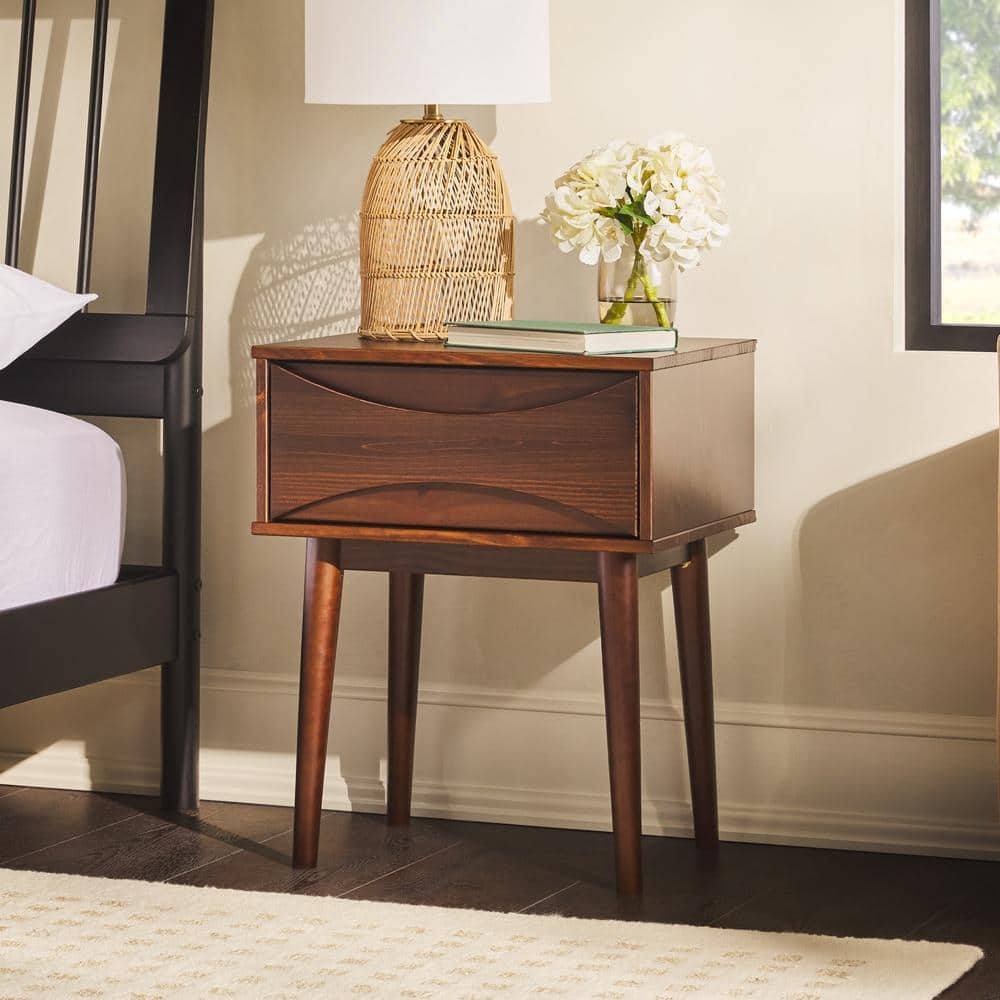 Walnut Solid Wood Mid-Century Modern 1-Drawer Nightstand