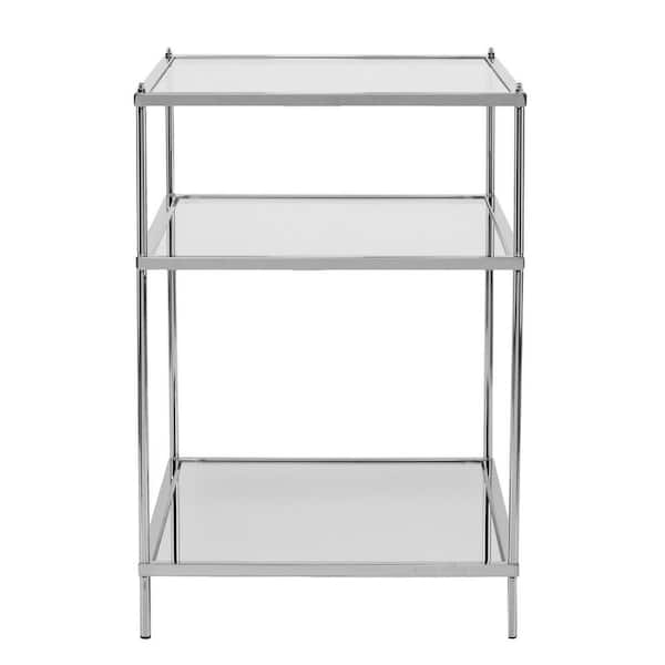 Amelia 22 in. W Chrome 26.75 in. HR Rectangle Glass End Table with Shelves 1 -Piece