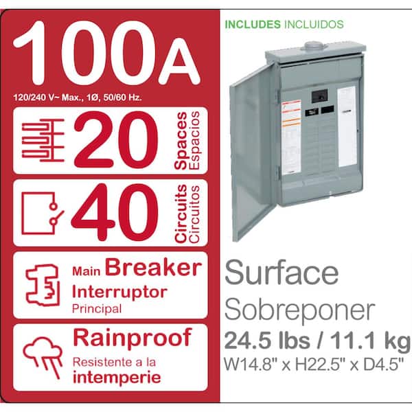 Homeline 100 Amp 20-Space 40-Circuit Outdoor Main Breaker Plug-On Neutral Load Center