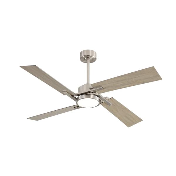 56 in. (4.7 ft.) 4 Blades Indoor Ceiling Fan with Integrated LED and Remote, Nickel