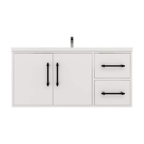 Victoria 42 in. W x 20 in. D x 22 in. H Single Sink Floating Bath Vanity in Gloss White with White Acrylic Top