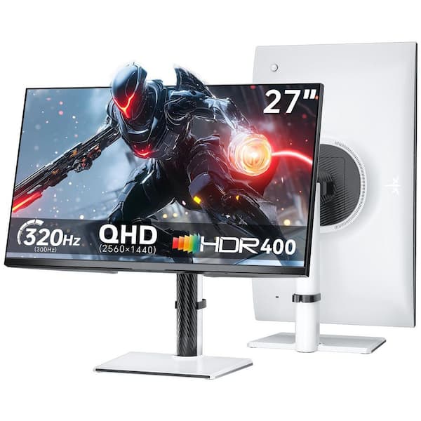 27 in. White Gaming Monitor w/ 300Hz/320Hz Refresh Rate, QHD 1440P Fast IPS, FreeSync, HDR400, Adjustable Stand, DP&HDMI