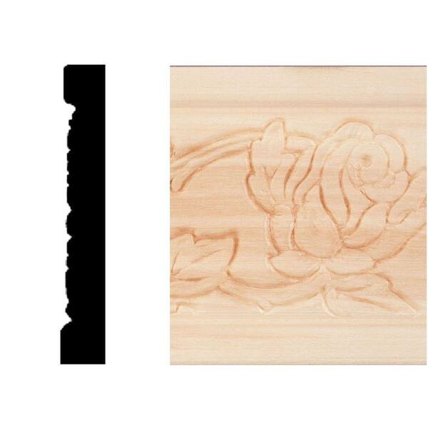 HOUSE OF FARA 3/8 in. x 2-1/2 in. x 8 ft. Hardwood Emboss Wild Rose Casing/Chair Rail Moulding