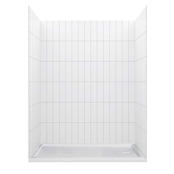 CRAFT + MAIN Jetcoat 60 in. L 36 in. W 78 in. H 2 Piece Alcove Shower Kit with Glue Up Shower Wall and Shower Pan in White Subway