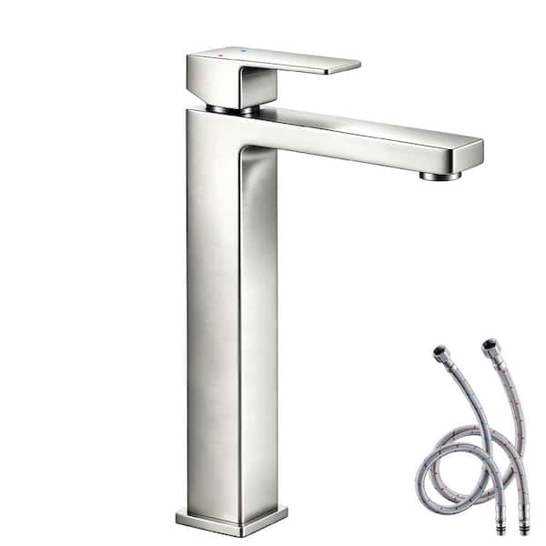 Single Handle Vessel Sink Faucet Single Hole Bathroom Sink Faucet with 15° Angled Spout Splash-Free in Brushed Nickel