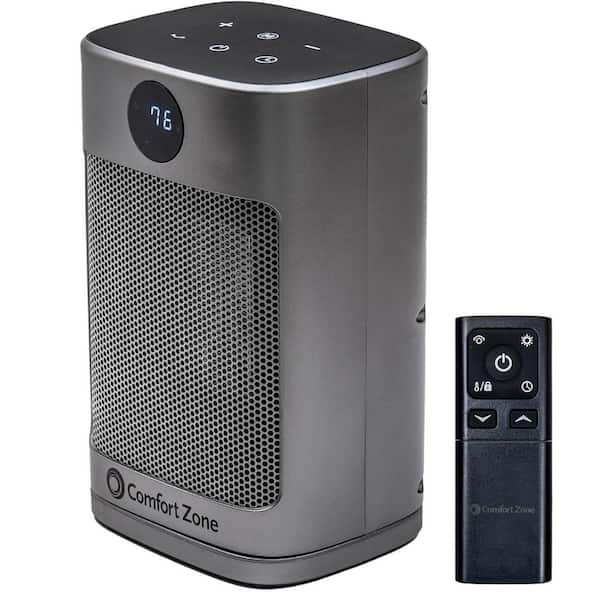 1500-Watt 10 in. Electric Fan-Forced Oscillating Ceramic Desktop Space Heater with Remote Control in Silver