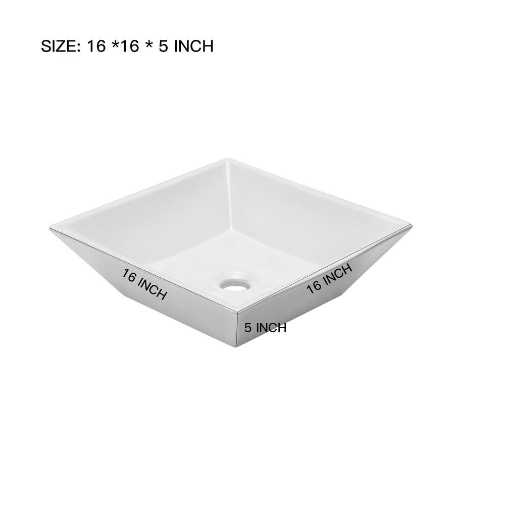 White Gloss Ceramic Square Wall-Mount Bathroom Sink