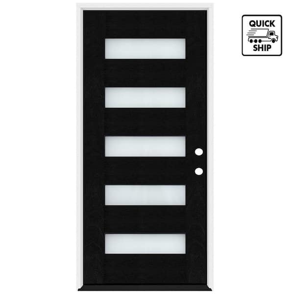 Regency 36 in. x 80 in. Modern 5-Lite Opaque Glass LHIS Onyx Stained Fiberglass Prehung Front Door