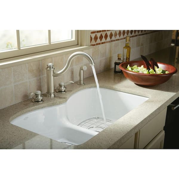 Langlade Smart Divide Undermount Cast-Iron 33 in. 6-Hole Double Bowl Kitchen Sink in Ice Grey
