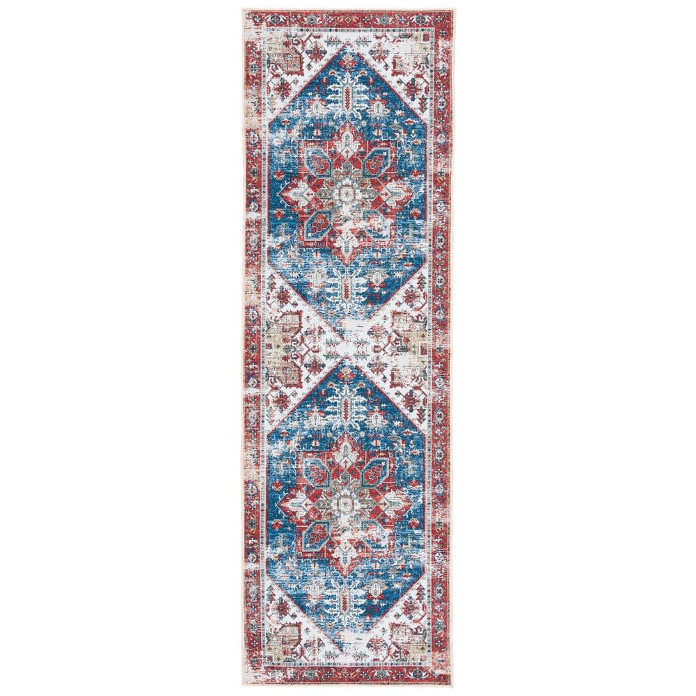 Tucson Traditional Red & Blue Synthetic Runner Rug - 2'6" x 8'