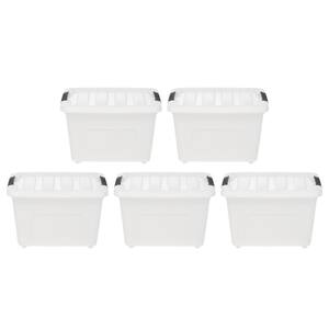 17 Qt. Stack and Pull Nesting Storage Tote, with Black Latching Clips, in White, (5 Pack)