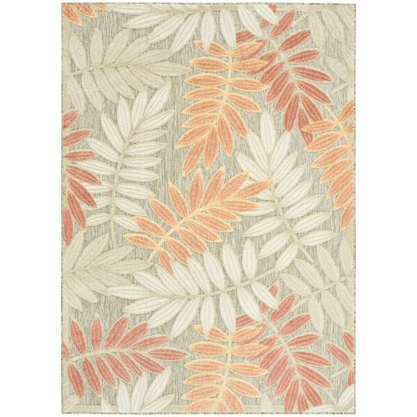 Aloha Sage Rose 5 ft. x 8 ft. Botanical Contemporary Indoor/Outdoor Area Rug