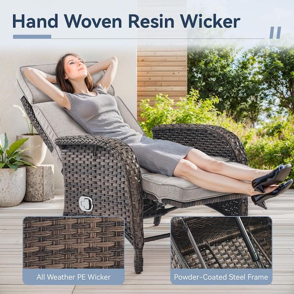 SleekArm Brown 4-Piece Wicker Outdoor Chaise Lounge with Beige Cushions and Adjustable Recline Functions for Poolside
