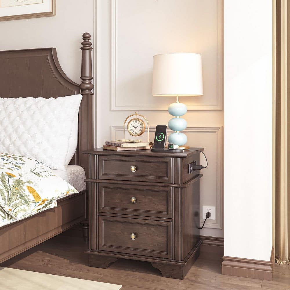 Brown 3 Drawer 24. 02 in. Wide Nightstand