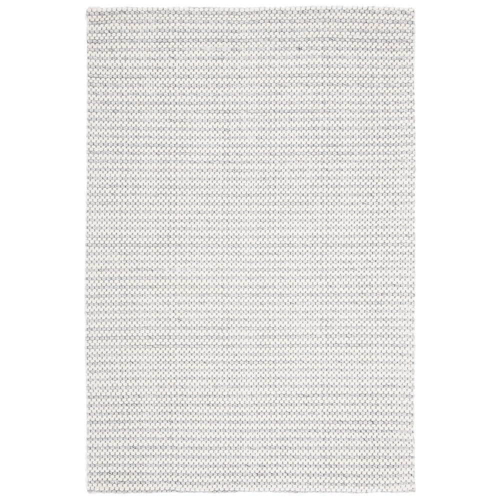 Light Grey and Ivory Rectangular Wool Flat Woven Rug, 3' x 5'