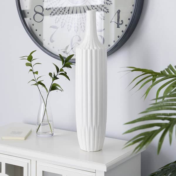 Litton Lane 23 in. White Stripe Texture Ceramic Decorative Vase