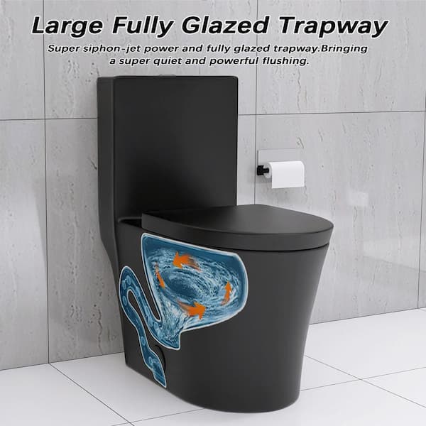 1.1/1.6 GPF Dual Flush Elongated 1-Piece Toilet in Matte Black with Map 1000g Soft Closing Seat