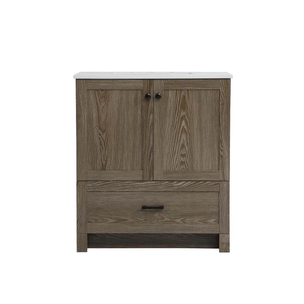 Simply Living 30 in. Single Bathroom Vanity in Weathered Oak with Quartz Va