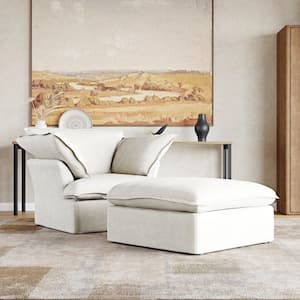 43 in. Overstuffed Down Filled Comfort Contemporary  Linen Flannel Modular Single Sofa Accent Chair with Ottoman, White