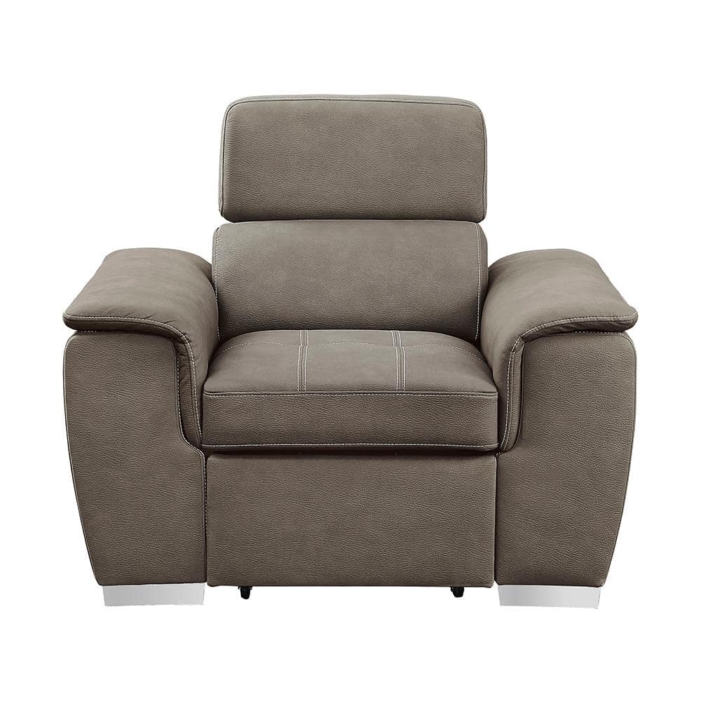 Taupe Microfiber Chaise with Pull-Out Ottoman