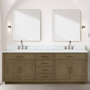 Condor 84 in W x 22 in D Grey Oak Double Bath Vanity, Carrara Marble Top, and Faucet Set