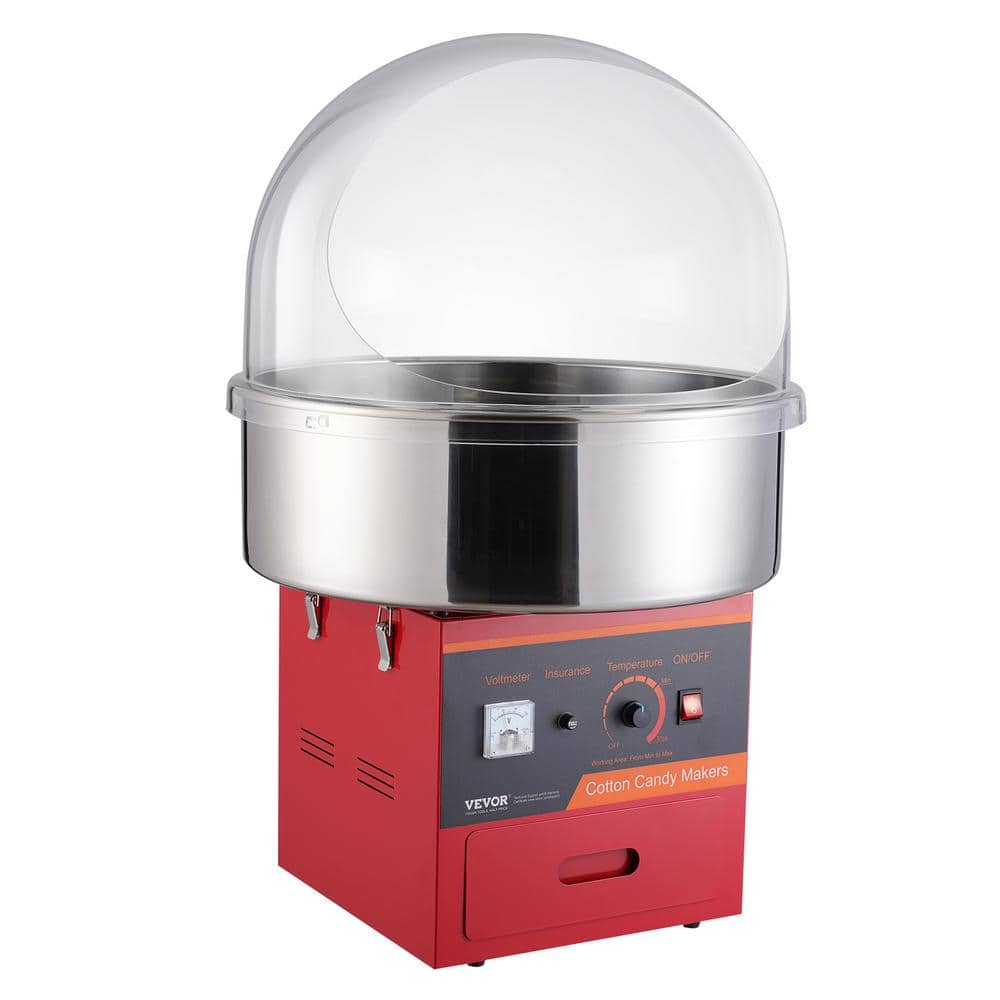 Electric Cotton Candy Machine with Cover 1000 W Commercial Floss Maker with Stainless Steel Bowl, Red