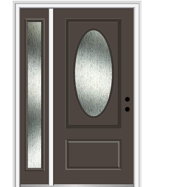 MMI Door 48 in. x 80 in. Left-Hand/Inswing Rain Glass Brown Fiberglass Prehung Front Door on 4-9/16 in. Frame