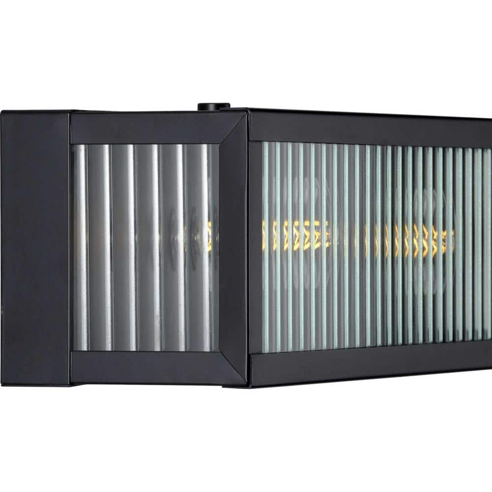 Matte Black Ribbed Glass 2-Light Bathroom Vanity Fixture