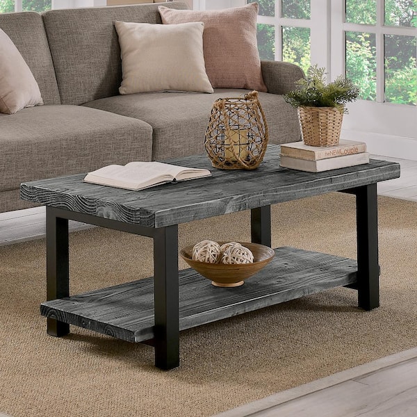 Alaterre Furniture Pomona 42 in. Slate Gray/Black Large Rectangle Wood Coffee Table with Shelf