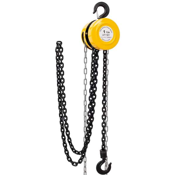 Tidoin 2200 lbs. Yellow 10 ft. Steel Manual Chain Hoist Log Hook with 2 Heavy-Duty Hooks
