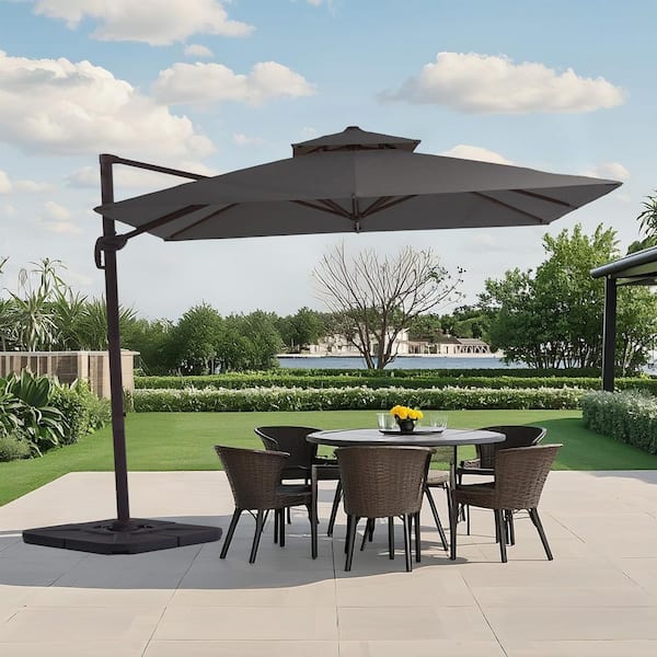 JEAREY 10 ft. x 10 ft. Sq. Cantilever Patio Umbrella with Weighted Base in Gray