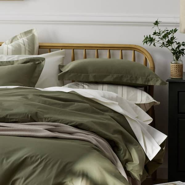 The Company Store Company Cotton Olive Green Cotton Percale King Sham 50652F K OLI GRN The Home Depot