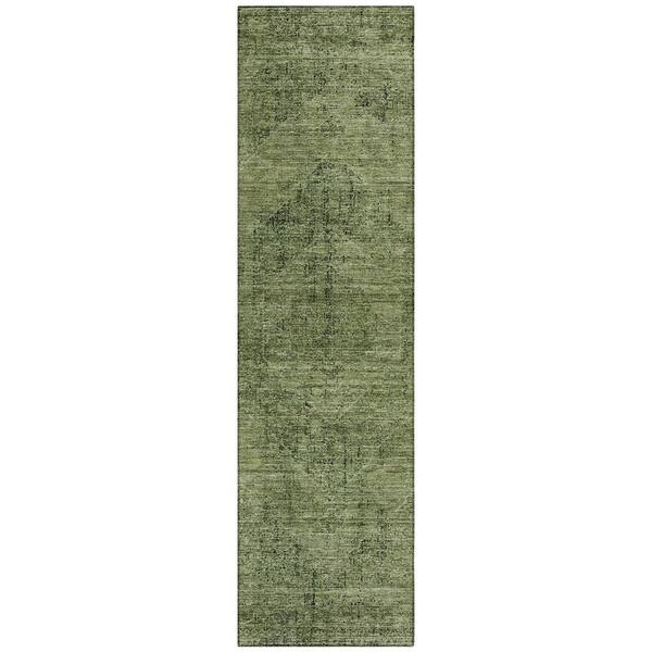 Chantille Machine Washable Indoor/Outdoor Abstract ACN2726 Olive 2 ft. x 7 ft. Runner Rug