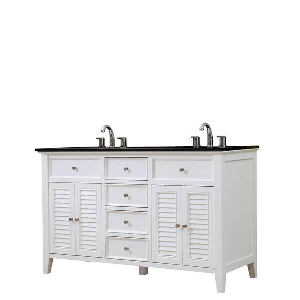 Direct vanity sink Shutter 60 in. Vanity in White with Granite Vanity Top in Black with White Basins