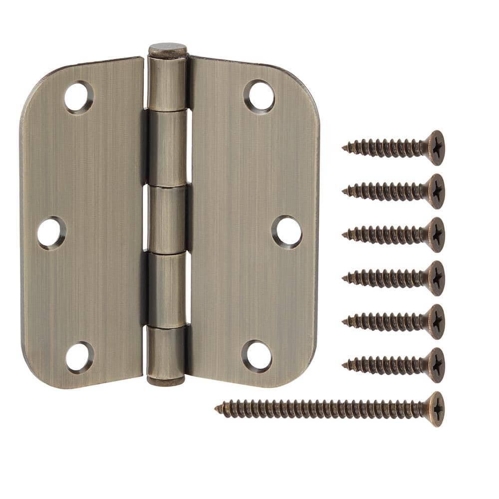 3-1/2 in. x 5/8 in. Radius Antique Brass Squeak-Free Door Hinge