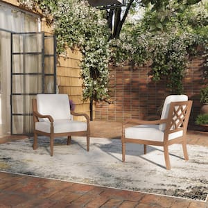 New Classic Furniture Savannah Wood Outdoor Lounge Chair with White Cushions (2-Pack)