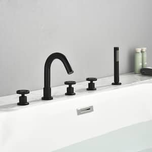 3-Handle Deck-Mount Roman Tub Faucet with Hand Shower in Matte Black