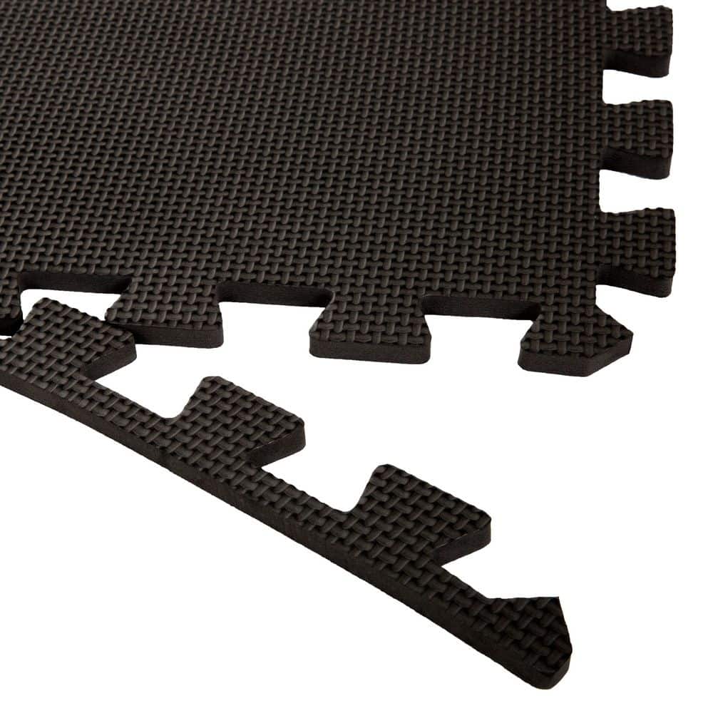 Black Interlocking EVA Foam Floor Mats, 25" x 25" Set of 6