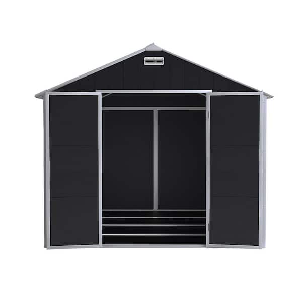 8 ft. x 8 ft. Resin Storage Shed with HD Windows, Door PadLock Compatible and All Weather Proof Shed in Dark Gray
