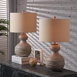 Charlesto 24in Brown Indoor Desk Lamp with Oatmeal Linen Shade ( 2- Pack)