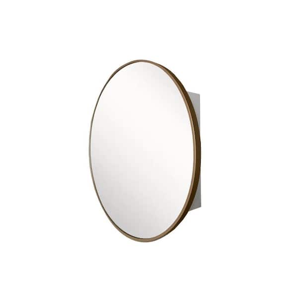 Bellaterra Home 26 in. W x 26 in. H Round Metal Framed Surface Mount Medicine Cabinet with Mirror in Brushed Gold
